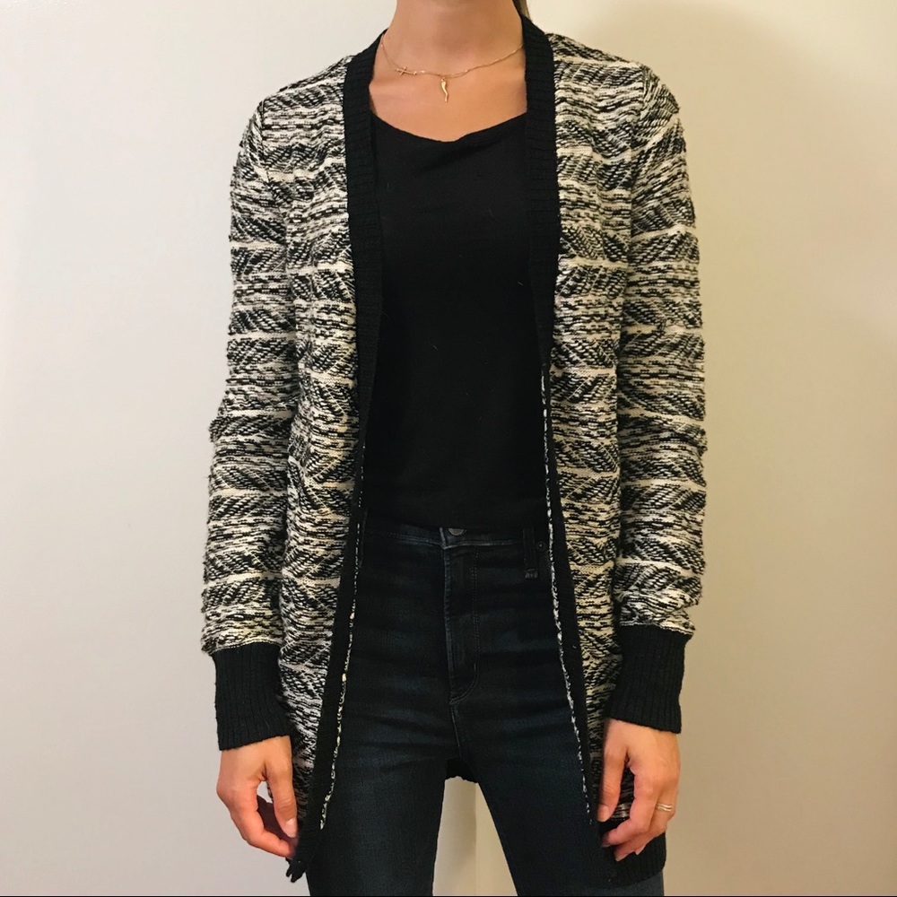 Black + White Open-Front Cardigan